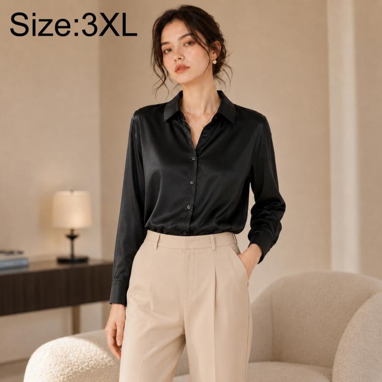 Women’s long-sleeve button-up shirt in dark grey/black, classic collar, size 3XL