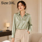 Women long-sleeve button-up shirt, light green satin, size 3XL