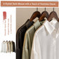 Satin blouses on hangers in white, beige, olive, and dark shades, button-front collar