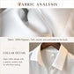 White satin fabric close-up with open collar detail for long-sleeve blouse