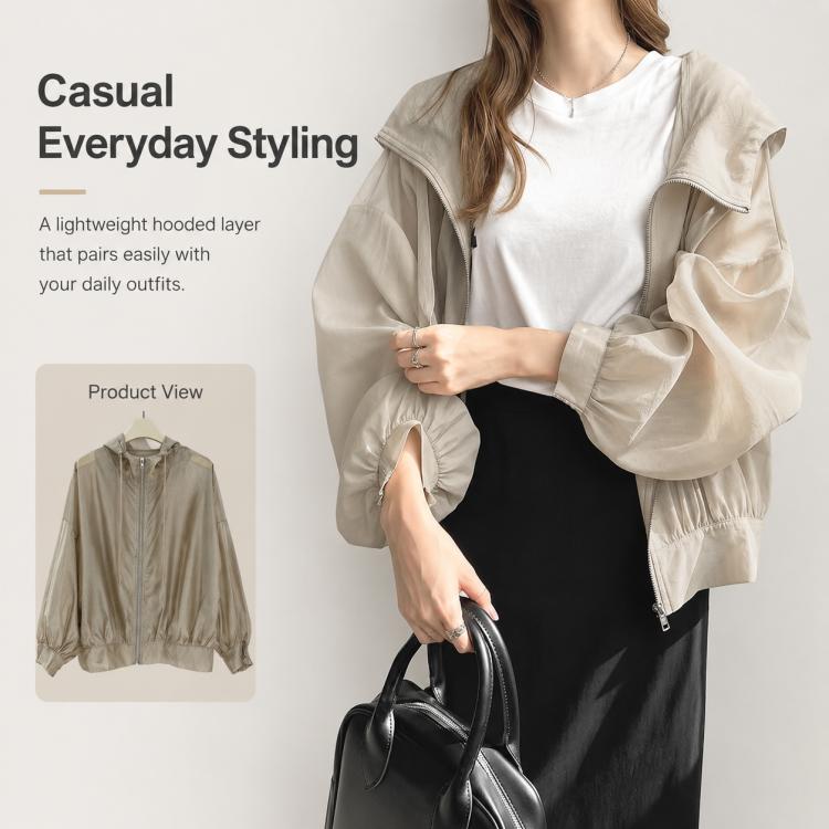 Lightweight Hooded Sun Protection Women Coat, Free Size