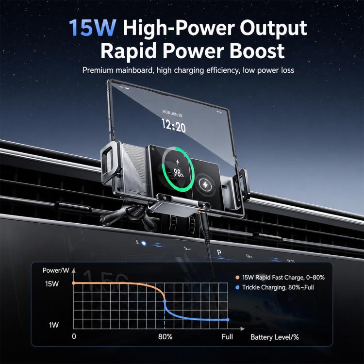 Y10 Car Adjustable Coil 15W Wireless Charger Rotating Navigation Bracket, Y10 (Black), Y10 (Silver)