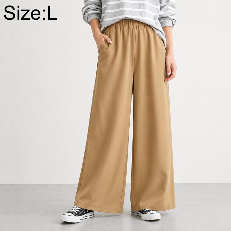 High-waisted wide-leg women’s pants, camel, elastic waistband, size L