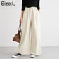High-waisted wide-leg women’s pants, off-white, elastic waistband, size L