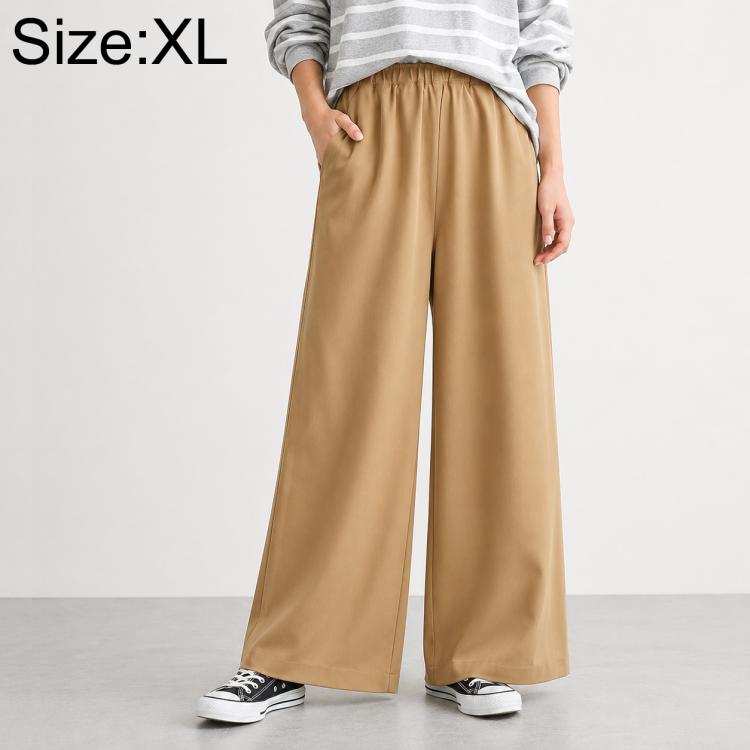 High-waisted wide-leg women’s pants, camel, elastic waistband, size XL