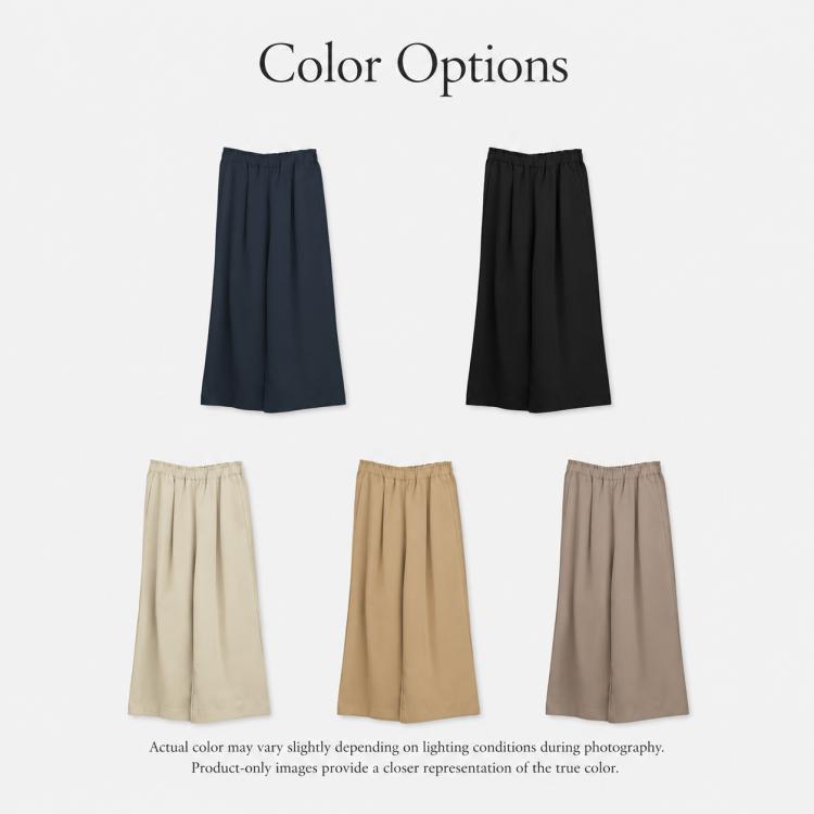 High-rise wide-leg pants color options: navy, black, beige, khaki, grey