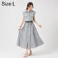 Dark blue sleeveless lapel button dress with chest pockets and tied waist, size L