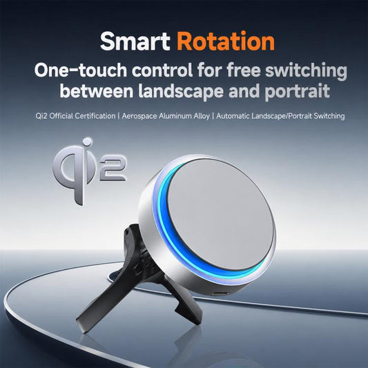 Rotating wireless car phone holder with vent mount and illuminated charging ring