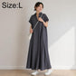 Dark gray short-sleeve lapel shirt dress, button-front, flowing maxi length, Size L