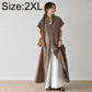 Taupe-brown short-sleeve shirt dress with V-neck and front buttons, draped sides