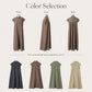 Shirt dress color selection showing navy, brown, olive, and cream front, side, and back
