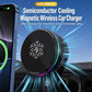 Black magnetic wireless car charger with blue LED ring, in-car dashboard mount