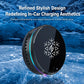 Black wireless car charger holder with blue LED ring, circular slim design