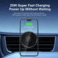 Black wireless car charger holder on dashboard vent, subtle glowing LED ring