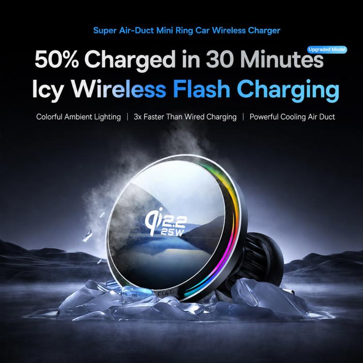 Circular wireless car charger with vent mount and multicolor LED ring