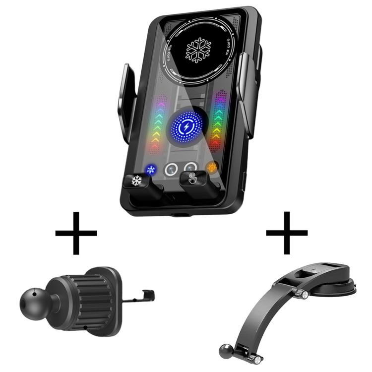 Black wireless magnetic car fast charger holder with air vent clip and suction cup
