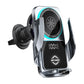 Silver magnetic wireless car air outlet charger with cyan cooling ring and holder arms