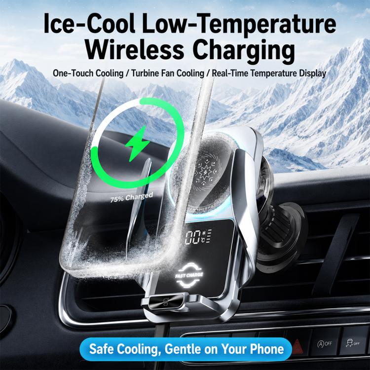 Wireless car air outlet charger with vent fan cooling mist and phone clamp holder
