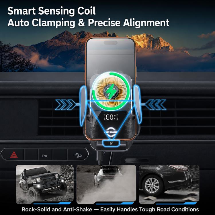 Magnetic wireless car charger with phone mount and smart sensing coil ring