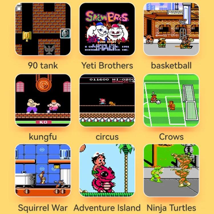Retro handheld console game thumbnails grid showing multiple classic games