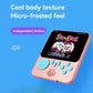 Pink handheld retro game console with compact buttons and a game screen on top