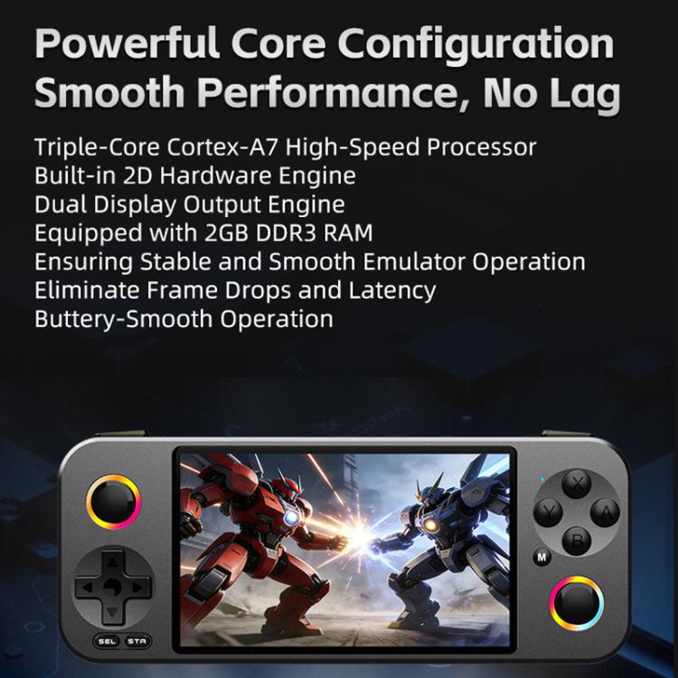 Gray handheld game console showing small 4.5-inch screen and button layout