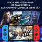 Blue and red handheld game consoles with 7-inch screens and button layout