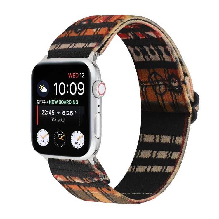Buckle watch band with multicolor leopard plaid fabric on Apple Watch