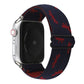 Buckle watch band with navy fabric and red leaf pattern, loop buckle