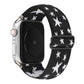Buckle watch band with black fabric and white star pattern, loop buckle