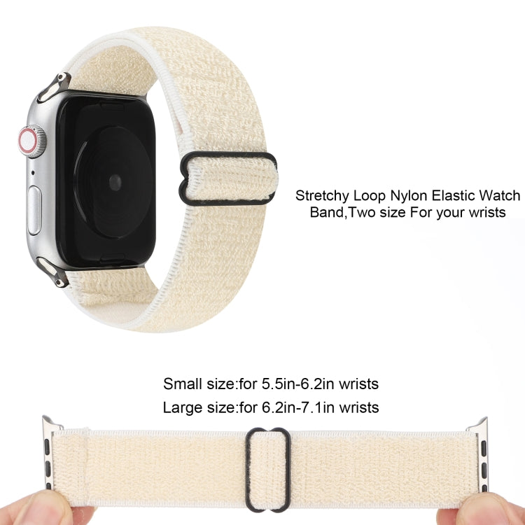 Stretchy nylon Apple Watch band with loop-and-pin clasp and two size ends