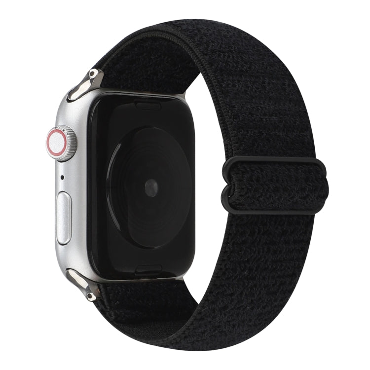 Black stretchy nylon Apple Watch band with black hook-and-loop clasp