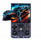 Dark handheld retro game console with 4-inch screen and ABXY button layout