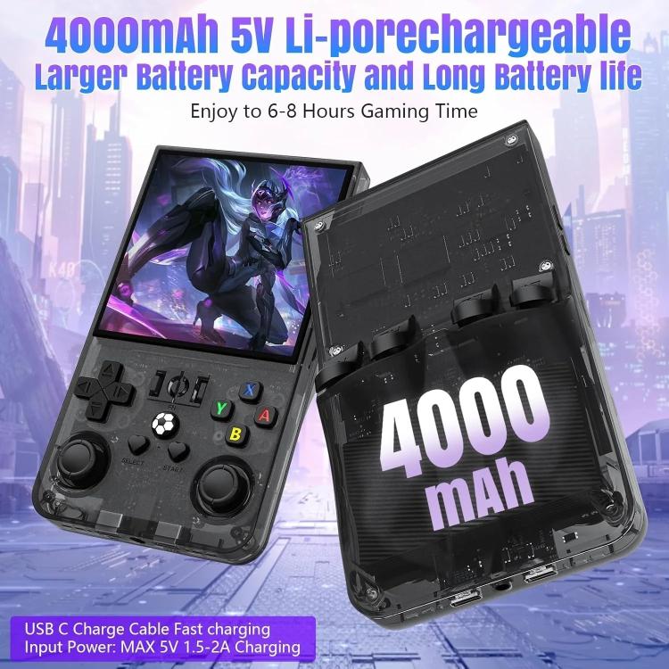 Handheld retro game console with screen facing camera and controller buttons