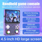 Purple handheld game console with 4.5-inch display and controller buttons