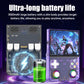 Handheld game console with visible internal battery and front screen controls