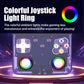 Purple handheld game console with illuminated thumbstick light rings and buttons