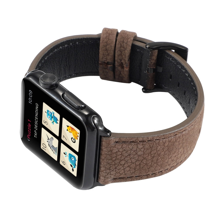 Genuine leather watch band, litchi texture, brown, metal buckle for Apple Watch