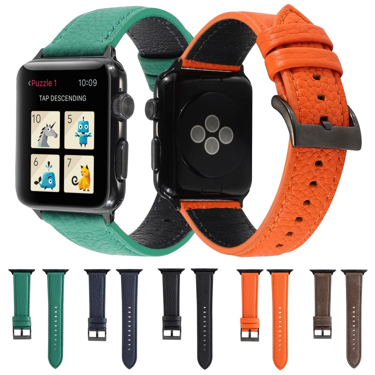 Set of genuine leather watch bands, litchi texture, mixed colors, metal buckles