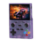 Translucent purple handheld retro game console with 3.5-inch screen and D-pad