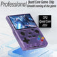 Translucent purple handheld retro game console with angled view of 3.5-inch game screen