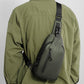 Gray crossbody chest sling bag with adjustable strap and front vertical zip pocket.