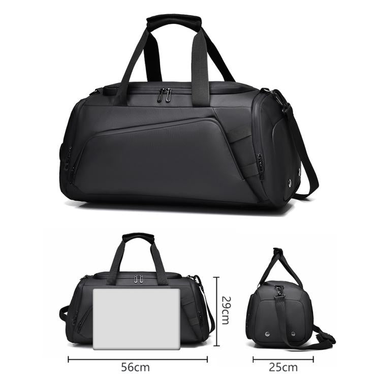 Black large capacity duffel bag with top handles and detachable shoulder strap