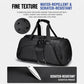 Black water-repellent duffel bag with durable, scratch-resistant textured finish