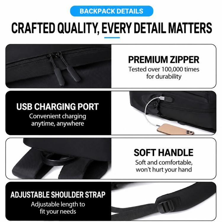OUMANTU 2316 Multifunctional Business Vertical Stripe Logo Backpack Laptop Bag