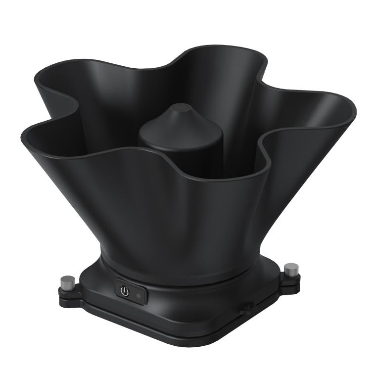 Black pellet spreader funnel with base and power switch