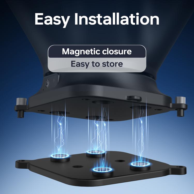 Black spreader base with magnetic closure and four blue LED lights
