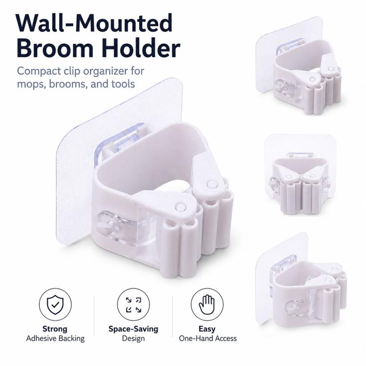 No-drill Suction Cup Bathroom Wall Mount Hook Mop Holder 4pcs, White  4pcs