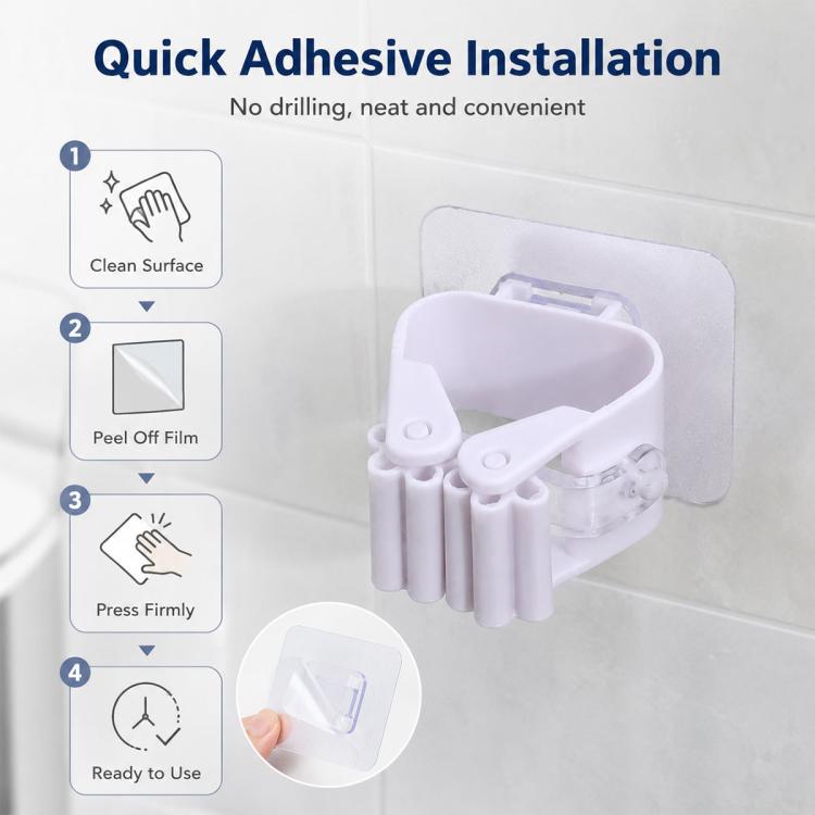 No-drill Suction Cup Bathroom Wall Mount Hook Mop Holder 4pcs, White  4pcs