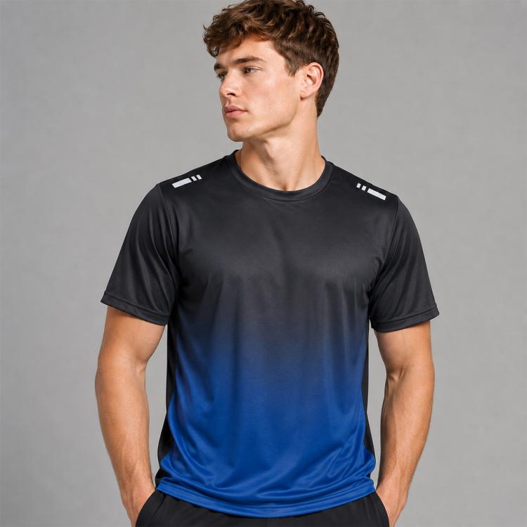 Men's quick-dry short-sleeve running T-shirt, black to blue gradient
